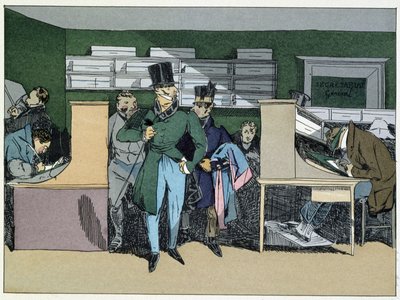 12:00: arrivo del capo della divisione, lavoro obbligatorio - in "Administrative morals" di Henri Monnier da Henri Bonaventure Monnier