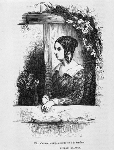 Eugenia Grandet alla sua finestra - in "Eugenia Grandet" di Balzac, ill. Henri Monnier, edizione originale del 1843 da Henri Bonaventure Monnier