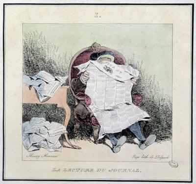 La lettura del giornale - in "Esquisses parisiennes" di Henri Monnier, ed. Delpech, Parigi da Henri Bonaventure Monnier