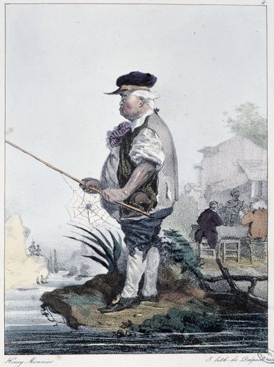 Uomo che pesca: “Ognuno prende il suo piacere dove lo trova” - in “Les pastemps” di Henri Monnier, ed. Delpech, Parigi da Henri Bonaventure Monnier