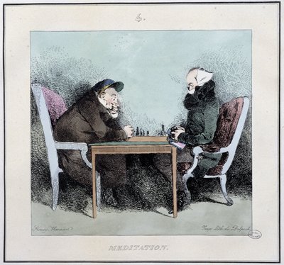 Meditazione: giocatori di scacchi - in "Esquisses parisiennes" di Henri Monnier, ed. Delpech, Parigi da Henri Bonaventure Monnier