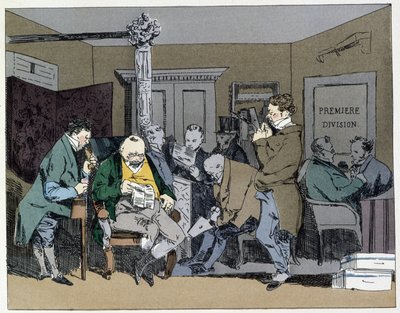 Le dieci: lettura dei giornali, pranzi, dimensione delle piume - in "Administrative mores" di Henri Monnier da Henri Bonaventure Monnier