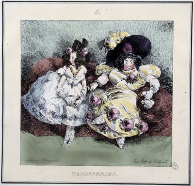 Brutte donne che fanno "arazzo" sedute in un salotto - in "Parigine" di Henri Monnier, ed. Delpech, Parigi da Henri Bonaventure Monnier