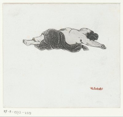 Donna giapponese sdraiata con torso nudo da Henri Charles Guérard (attributed to)