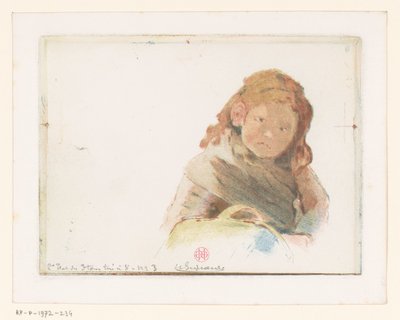 Ragazza con cesto in un prato fiorito da Henri Charles Guérard (signed by artist)
