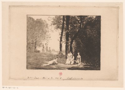 Donne che suonano sotto un albero da Henri Charles Guérard (signed by artist)