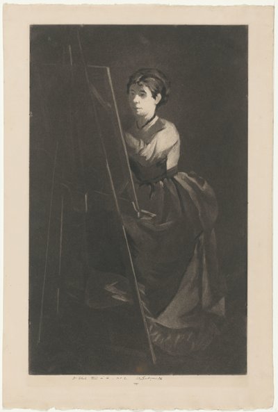 Ritratto di Eva Gonzalès davanti a un cavalletto da Henri Charles Guérard (signed by artist)