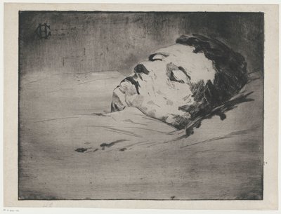 Ritratto di un uomo sconosciuto sul letto di morte da Henri Charles Guérard (signed by artist)