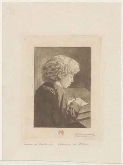 Ragazzo che scrive da Henri Charles Guérard (signed by artist)