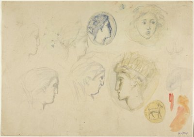 Schizzi: Teste di profilo, monete o medaglie (recto); Alberi (verso) da Henri Cros