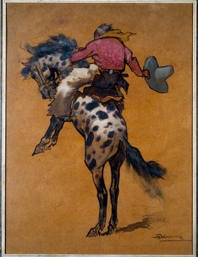 Rodeo: Cowboy su un cavallo bronco cabre da Henri Deluermoz
