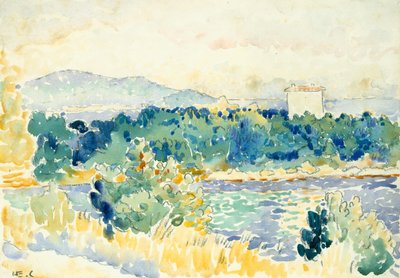Paesaggio mediterraneo con una casa bianca da Henri Edmond Cross