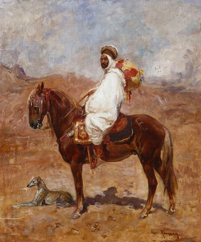 Un arabo su un cavallo in un paesaggio desertico da Henri Emilien Rousseau