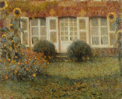 Casa padiglione con girasoli da Henri Eugene Augustin Le Sidaner