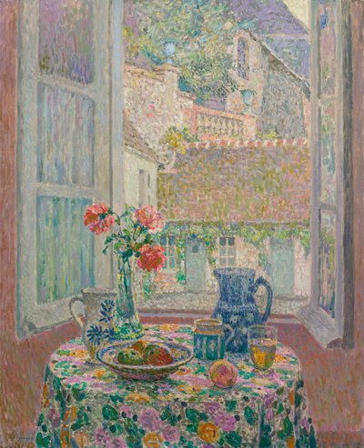 Tavolo con vista sul cortile da Henri Eugene Augustin Le Sidaner