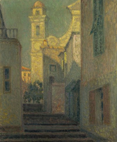La strada verso la chiesa, Villefranche-sur-Mer da Henri Eugene Augustin Le Sidaner