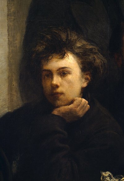 Angolo del tavolo, (dettaglio). Ritratto di Arthur Rimbaud, poeta francese. Dipinto di Henri Fantin Latour da Ignace Henri Jean Fantin Latour