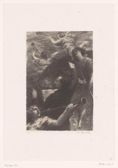 Berlioz dirige tra quattro angeli trombettieri da Ignace Henri Jean Fantin Latour