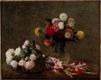 Dalie e rose in un cesto da Ignace Henri Jean Fantin Latour