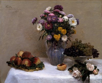 Rose bianche e crisantemi in un vaso da Ignace Henri Jean Fantin Latour