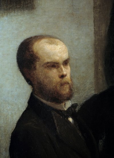 Angolo del tavolo, (dettaglio). Ritratto del poeta Paul Verlaine. Dipinto di Henri Fantin Latour da Ignace Henri Jean Fantin Latour
