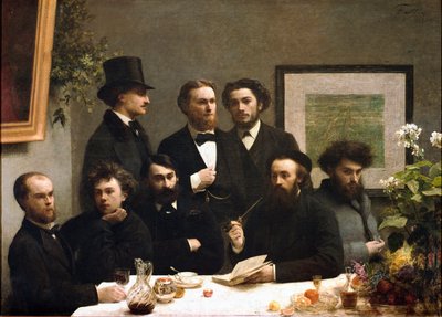 Angolo del tavolo: da sinistra a destra: Paul Verlaine, Arthur Rimbaud, Elzear Bonnier, Leon Valade, Emile Blemont, Jean Aicart, Ernest d