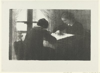 Due donne che ricamano a un tavolo vicino alla finestra da Ignace Henri Jean Fantin Latour