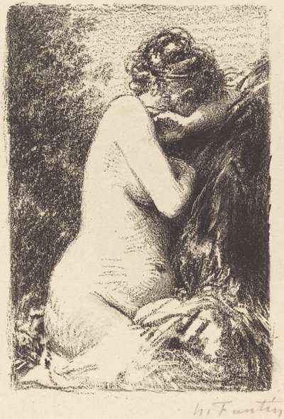 Piangente: Studio di una donna nuda, seduta con profilo a destra da Ignace Henri Jean Fantin Latour