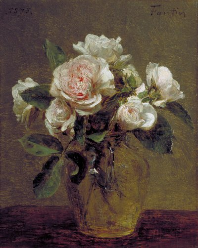 Rose bianche in un vaso di vetro, 1875 da Ignace Henri Jean Fantin Latour
