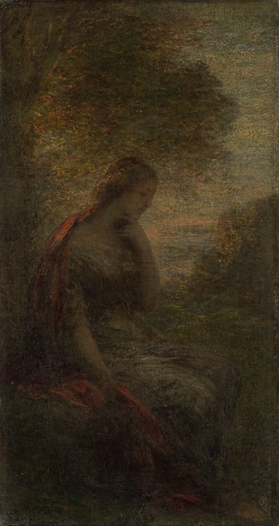 Giovane donna sotto un albero al tramonto, chiamata 