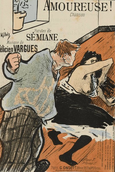 Copertina della partitura di Amoureuse! di Felicien Vargues, di Henri Gabriel Ibels. Litografia a colori da Henri Gabriel Ibels
