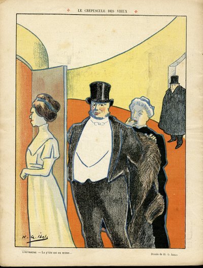 Illustrazione di H. G. Ibels (1867-1936) in Le Rire, 27/02/09 - Il crepuscolo dei vecchi - Teatro, Terza Età, Vita dei Ricchi - Spettatori da Henri Gabriel Ibels