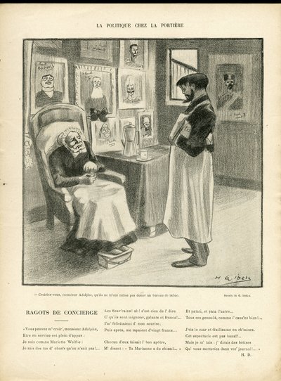 Illustrazione di H. G. Ibels in Le Rire, 08/01/10 - Politica nella Portiera - Sovrani Stranieri, Identificatore - Loubet Emile da Henri Gabriel Ibels