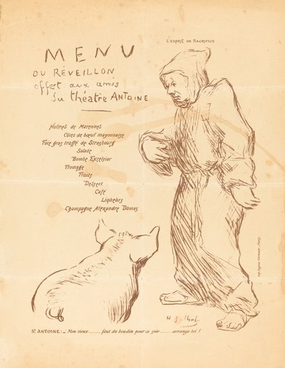 Menu della vigilia offerto agli amici del Teatro Antoine da Henri Gabriel Ibels