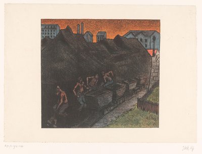 Quattro minatori che caricano carbone nei carri da Henri Gabriel Ibels