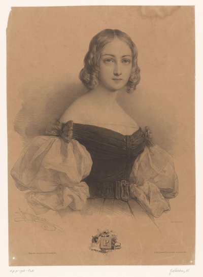 Giovane donna con nome con lettera P (serie Le Miroir des dames, ou nouvel alphabet français) da Henri Grevedon