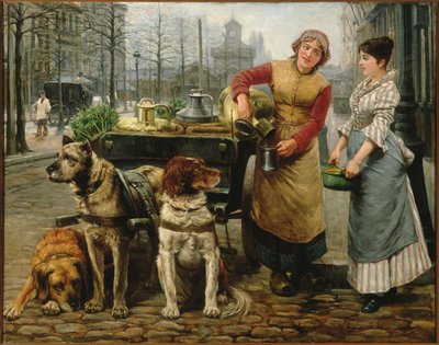 La lattaia con carretto a cani sulla De Keyserlei ad Anversa, c. 1890 da Henri Houben
