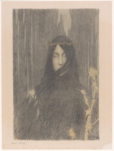 Donna dai capelli lunghi con corona di spine da Henri Jean Guillaume Martin