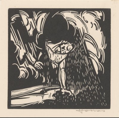 Personificazione della pioggia sopra un paesaggio da Henri Jonas (signed by artist)
