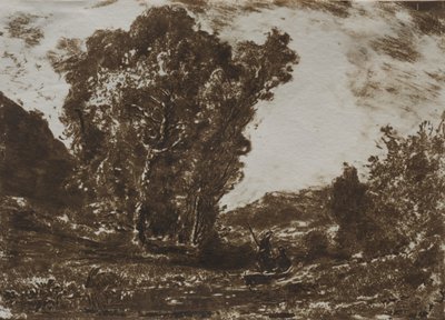 Due barcaioli in una palude vicino a un gruppo di alberi, c. 1857 da Henri Joseph Constant Dutilleux
