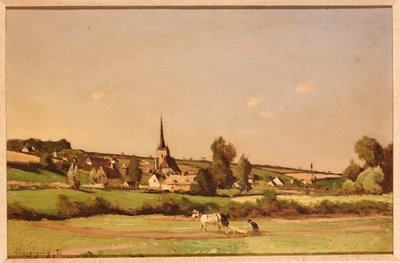 Un Paesaggio Esteso con un Aratore e un Villaggio oltre da Henri Joseph Harpignies