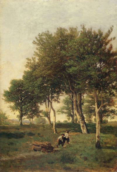 Paesaggio con due ragazzi che portano legna da ardere da Henri Joseph Harpignies