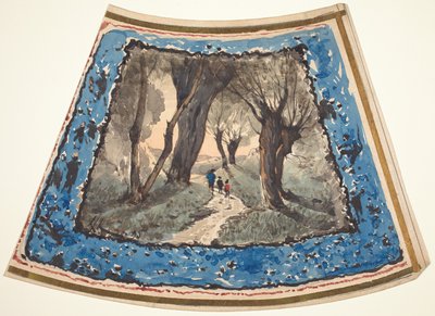 Viaggiatori su un sentiero boscoso con un bordo di figure bizzarre e scimmie da Henri Joseph Harpignies
