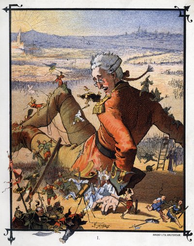 Lemuel Gulliver legato dai Lillipuziani. Illustrazione per 
