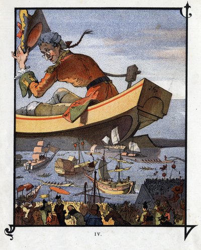 Lemuel Gulliver saluta i Lillipuziani. Illustrazione per 