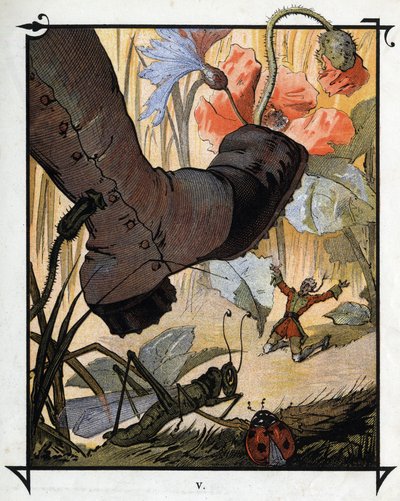 Il piede gigantesco di un abitante di Brobdingnag non riesce a schiacciare Lemuel Gulliver nell