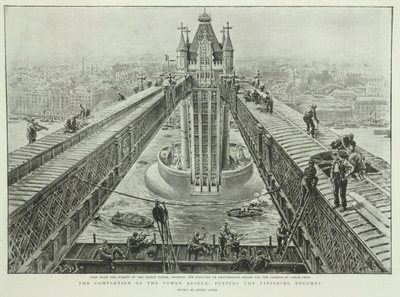 Il completamento del Tower Bridge: gli ultimi ritocchi, da The Graphic, 23 giugno 1894 (incisione) da Henri Lanos