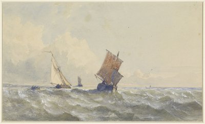 Veduta del mare aperto, con tre barche a vela da Henri Le Hon