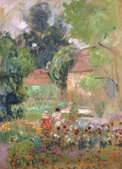 Marthe, Nono e Pierre nel giardino da Henri Lebasque