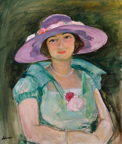 Ritratto di Marthe Lebasque con un cappello viola, 1925-26 da Henri Lebasque